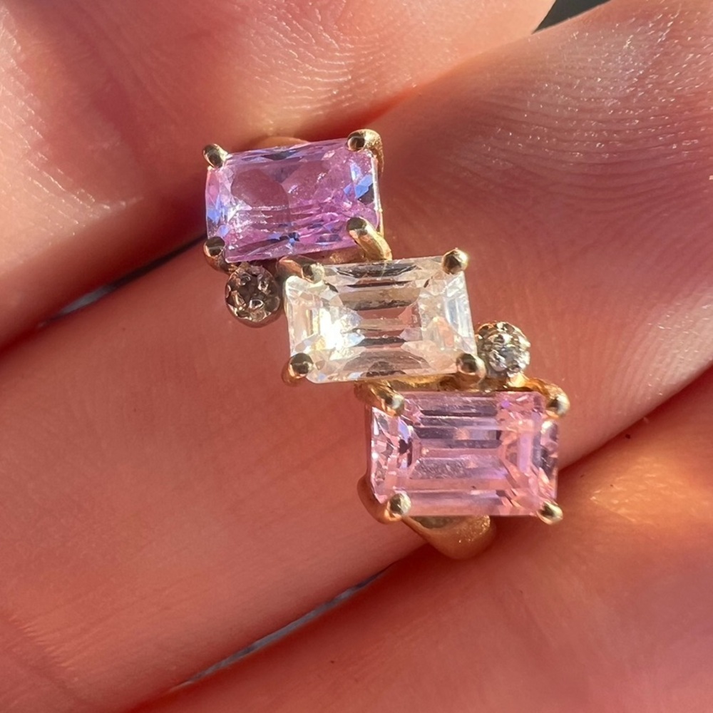 10k Gold ring with pink spinels and diamonds - Picture 4 of 16